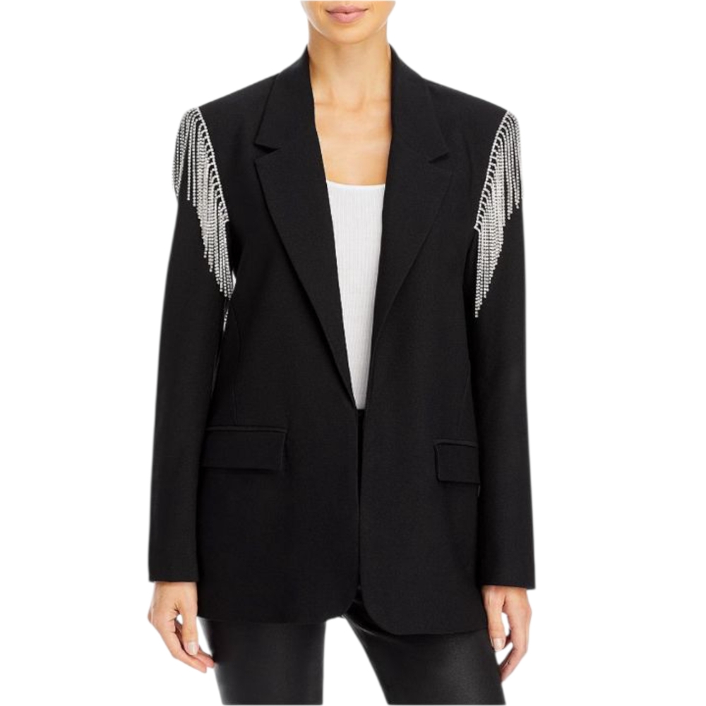 Steve Madden Blazer Rhinestone Fringe Black Long Sleeve Five To Nine NWT Small
